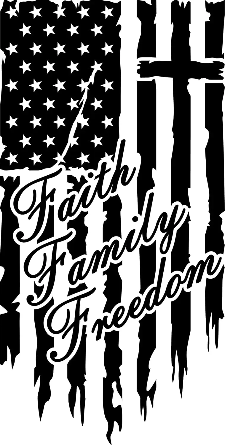 2 Pack Faith Family Freedom American Flag Cross Waterproof PVC Vinyl Sticker For Vehicle Window Toolbox And Laptop Decal
