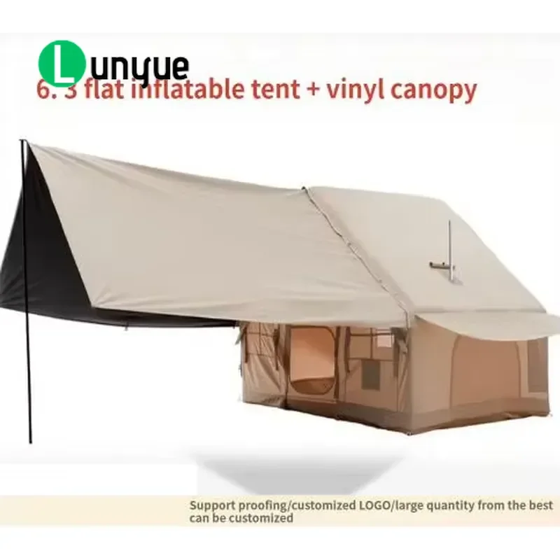 6.3sqm Air Cushion Tent Black Coated Oxford Cloth Waterproof Portable with Chimney Hole for Outdoor Family Camping