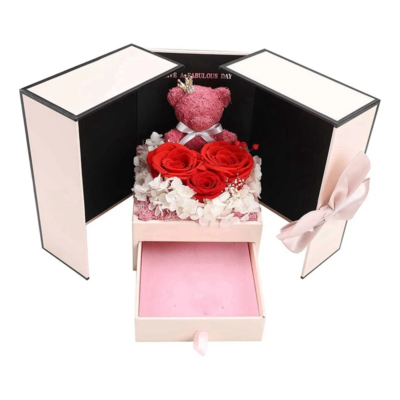 

EYFL-Mother's Day Mom Gift Bear With Three Red Roses Eternal Flower Gift Box Birthday Gift Valentine's Day Christmas