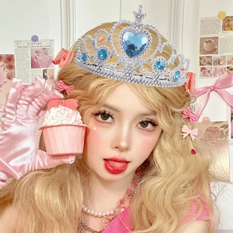 여아용 웨딩 퀸 킹 헤어밴드, 핑크 티아라 크라운, 머리 쥬얼리 액세서리, 여성용 헤어 장식, 파란색 생일 크라운 헤어밴드
