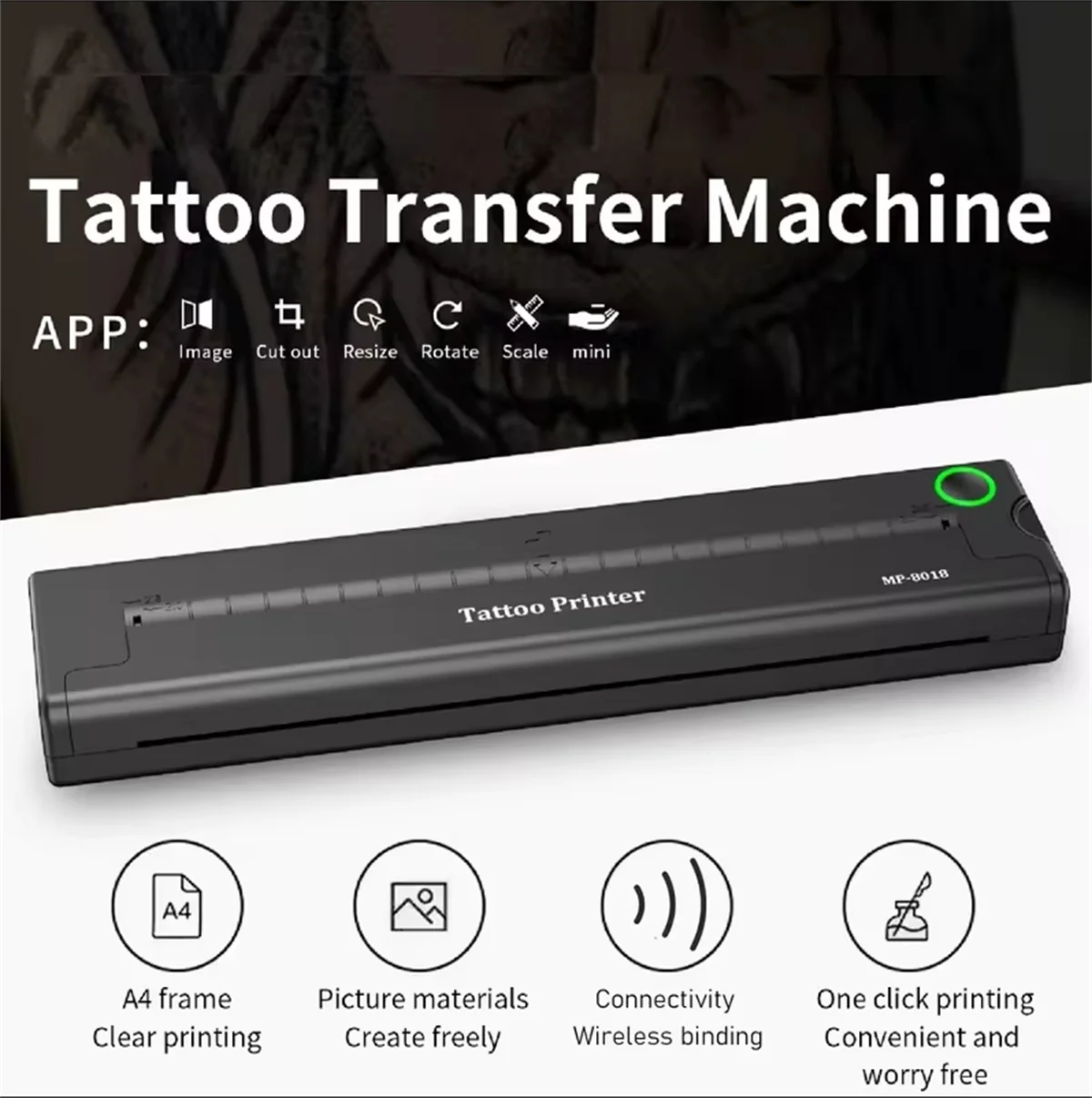 Thermal Tattoo Transfer Tattoo Printer Machine Mini 2000mAh Wireless Thermal Tattoo Stencil Printer For Tattooist Black