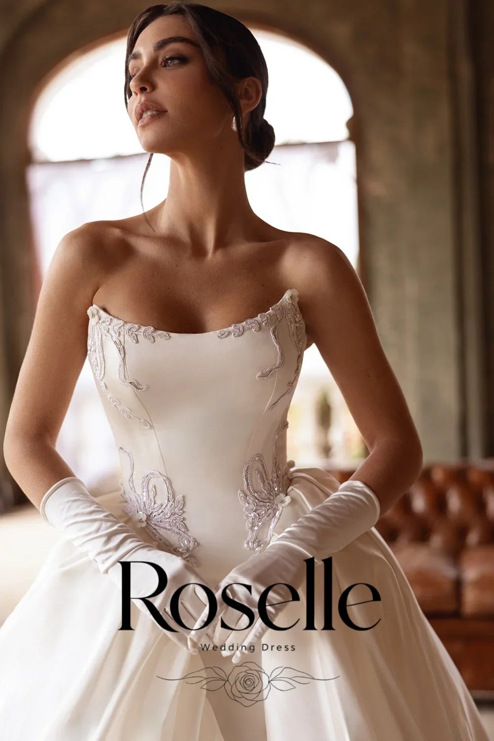 ROSELLE Strapless Sleeveless Ball Gown Elegant Wedding Dress Applique Flower Open Back 2026 Bridal Customized свадебное платье