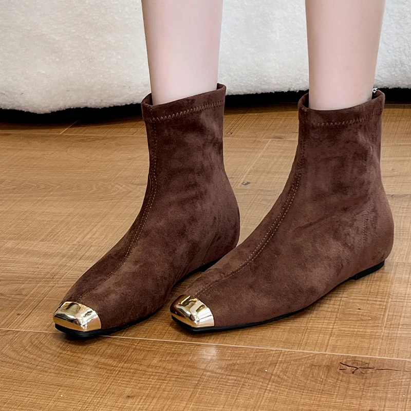 Flats Women's Ankle Boots Fashion Suede Dress Shoes Casual Luxury Winter Boots 2025 New Trend Designer Sport Mujer Short Boots