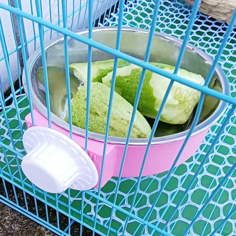Easy Removable Pet Rabbit Feeding Bowl Hanging Stainless Steel Food Feeder For Guinea Pig Chinchilla Cage Accessoires Lapin