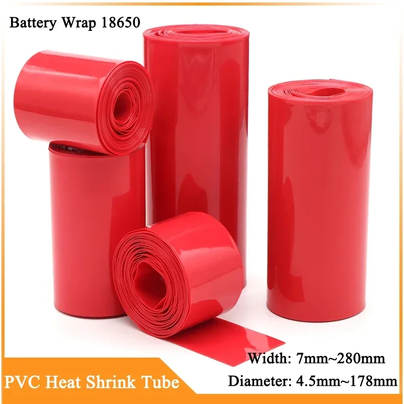 

2/5/10/20M 18650 Lipo Battery PVC Heat Shrink Tube Pack Width 7mm~280mm Width Insulated Film Wrap lithium Case Cable Sleeve Red