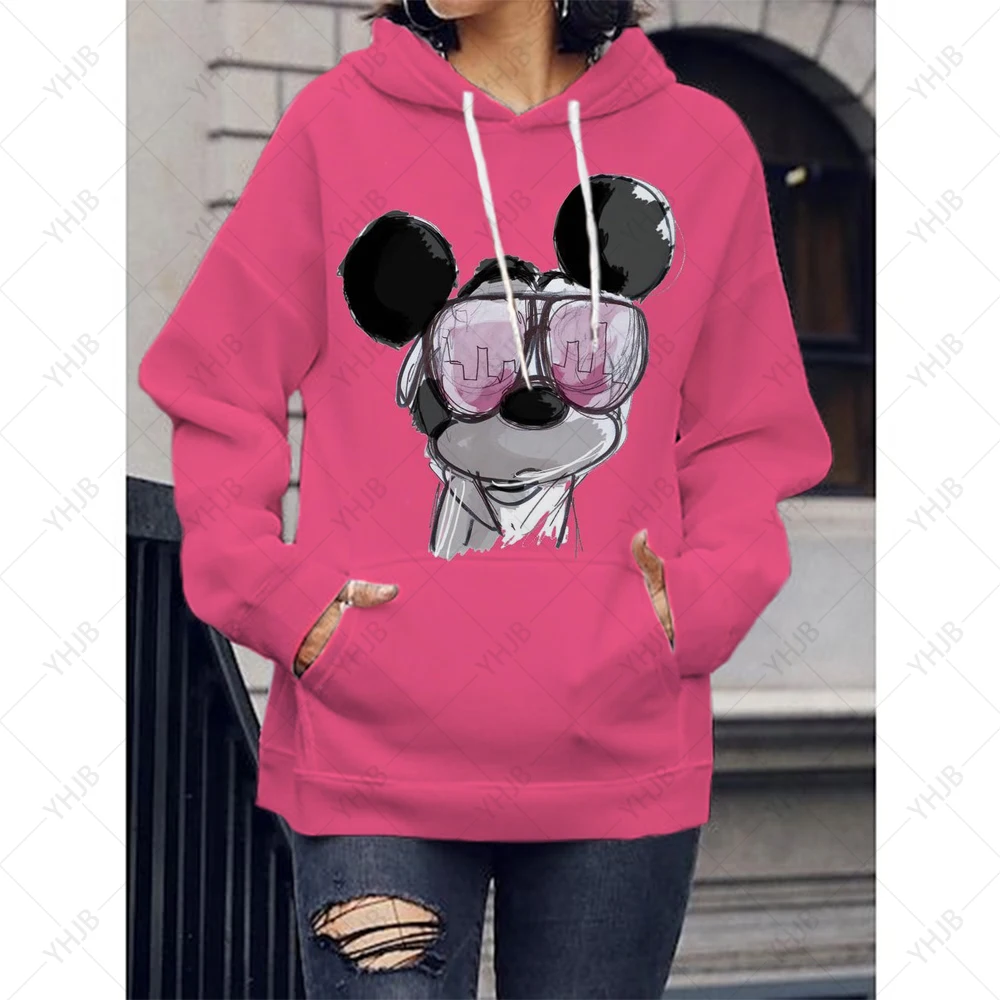 Disney Frauen Hoodies Minnie Mickey Mouse Hoodies Cartoon Tops Langarm Taschen Long Sleeve Sweatshirts Mode Mit Kapuze Frauen