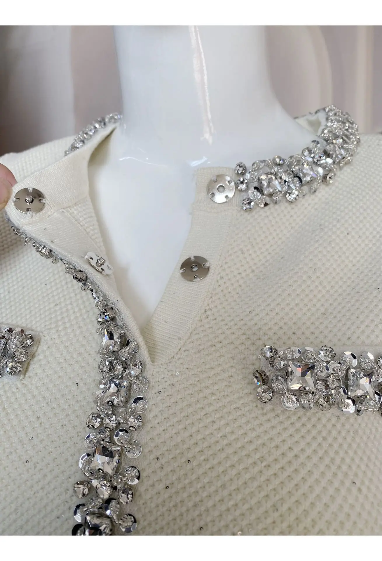 Luxury Designer Autumn Beading Crystal Diamonds Long Sleeve Short Knitting Sweater Dress For Women Elegant Party Evening Robe