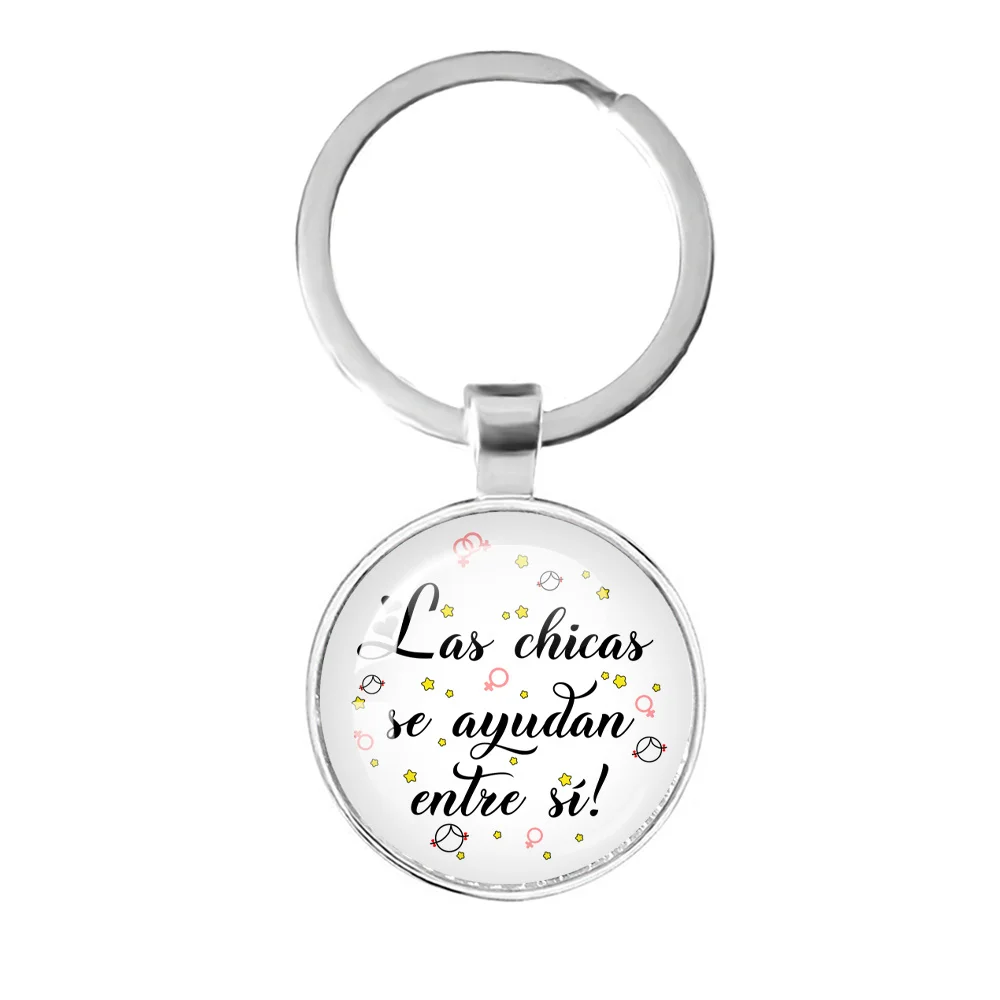 Spanish Inspirational Gratitude Quote 25MM Glass Keychain Gift For Friend Girls Boys Birthday Gift.Support Each Other!