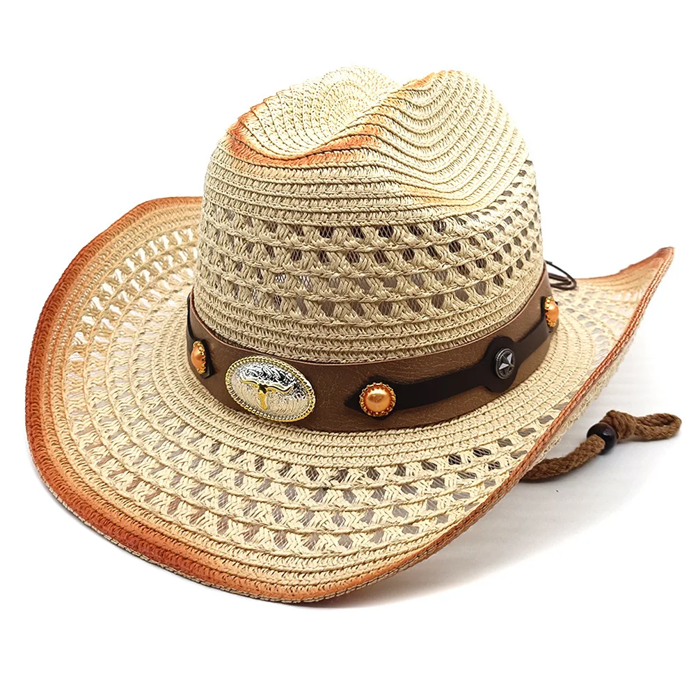 Retro zomer strohoed Western cowboyhoeden Verstelbare zomerstrandzonbescherming Zonnekap voor mannen en vrouwen Trekkoord