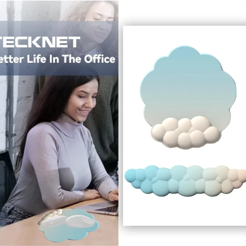 Memory-Schaum-Handgelenkauflage-Mauspad-Set mit Wolkenmuster, 5 Farben, ergonomische Schreibtischunterlage für Büro und Gaming – Detail 1