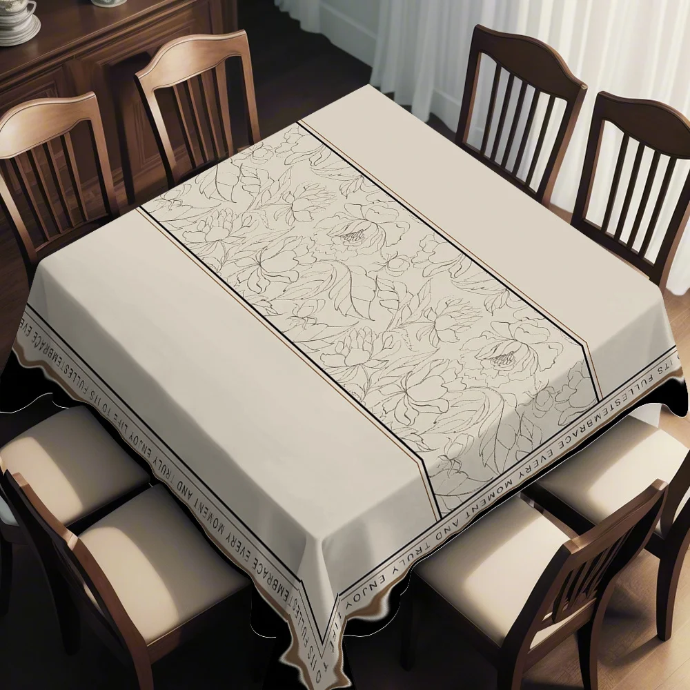 Simple floral print pattern, new square tablecloth, luxurious and high-end square tablecloth