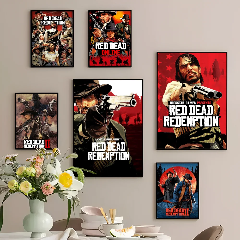 Popular Game Red Dead Redemption Self-adhesive Art Poster Whitepaper Sticker DIY Room Bar Cafe Wall Decor