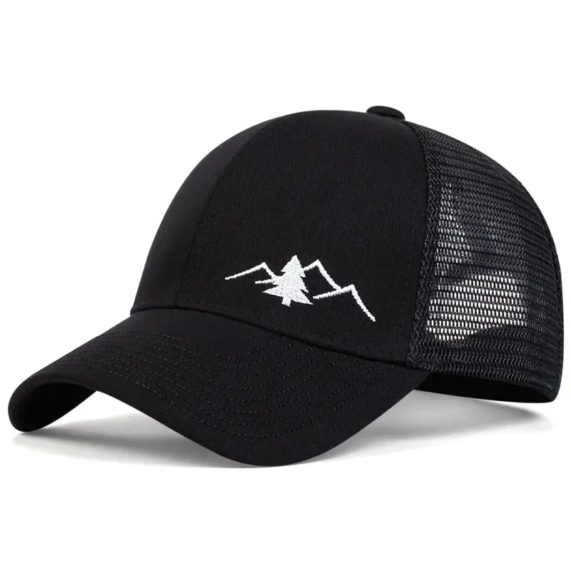 

Unisex Mountain Embroidered Mesh Trucker Hat Breathable Adjustable Baseball Cap for Men Women Hiking Camping Travel Daily Wear