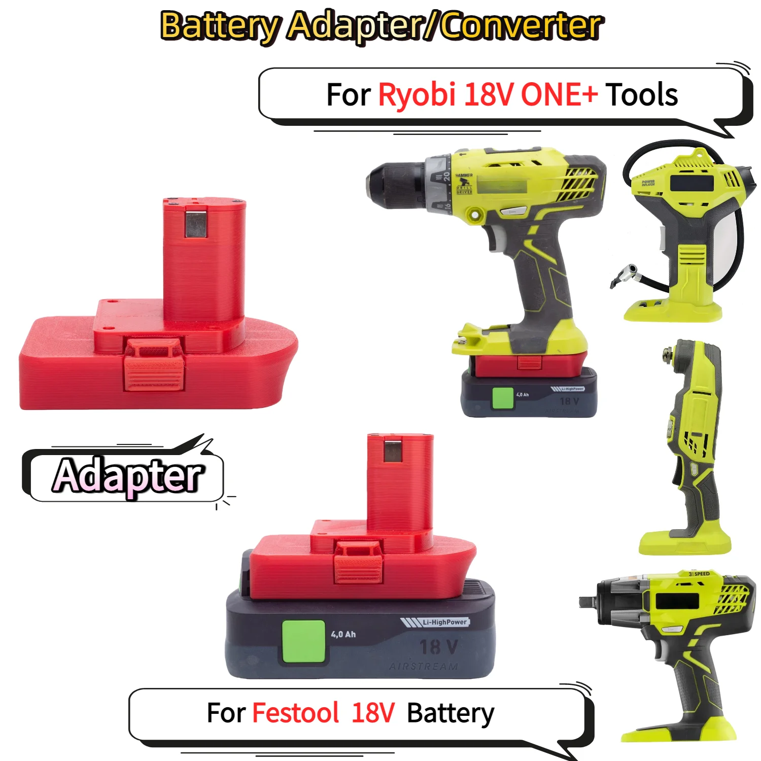 

For Festool 18V Li-ion Battery TO Ryobi 18V ONE+ Series Cordless Power Tools Battery Adapter/Converter(Only Adapter)