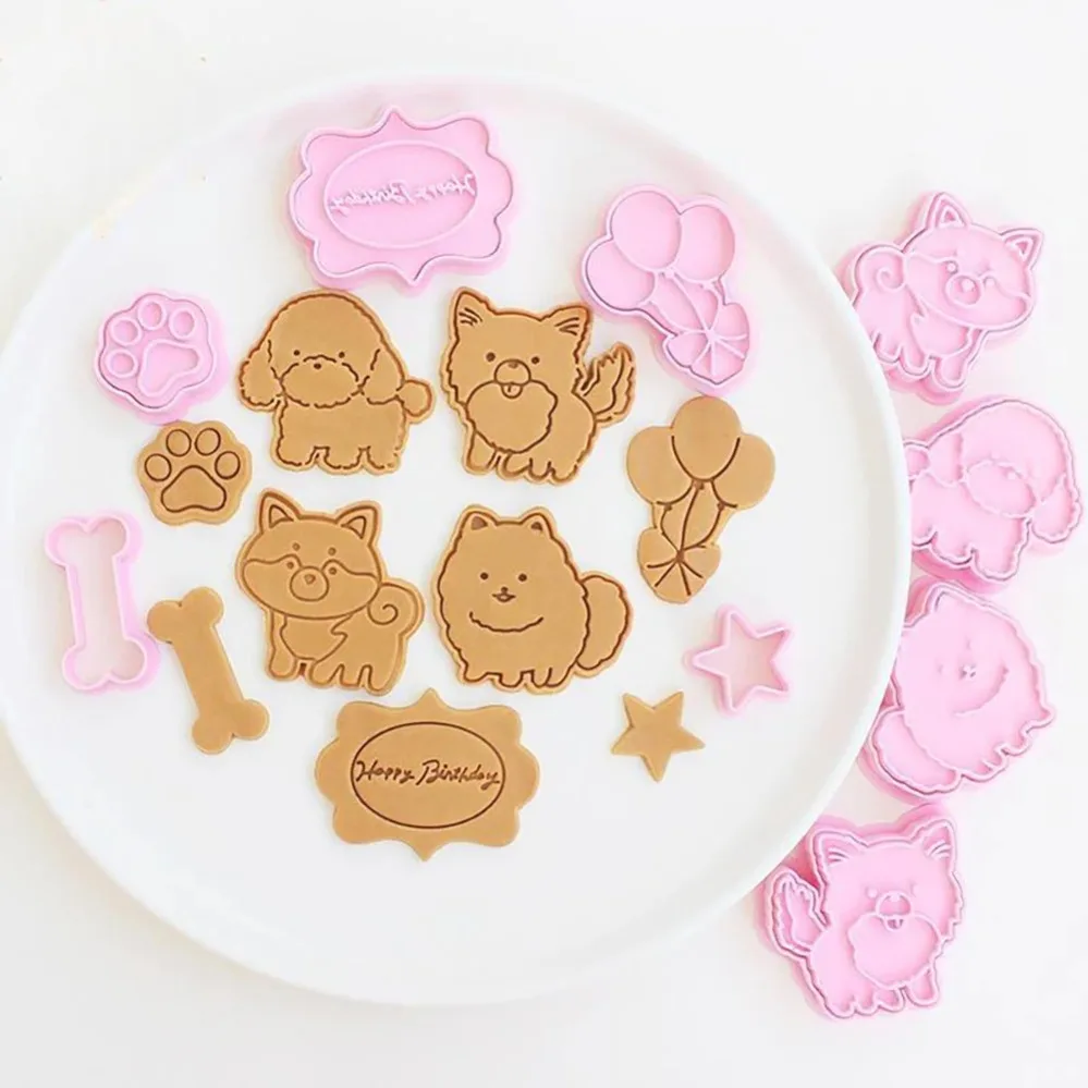 Cute Dog Cookie Mold Stamp Birthday Series Cookie Cutters Biscuit Mold Kitchen Baking Pastry Bakeware DIY Tools