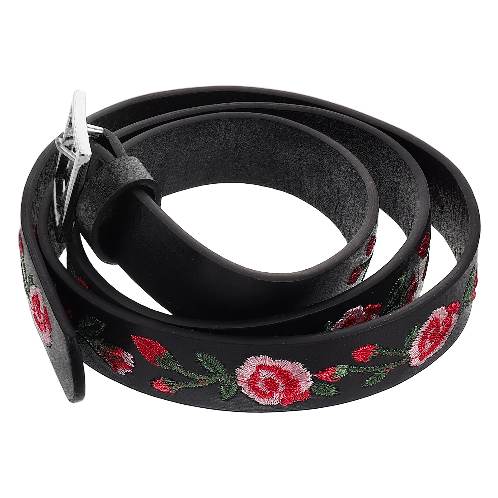 

Rose Belt for Women Embroidered Fashionable Dress Waist Tie Adjustable Flower Sash PU Belts Sweet Pattern Statement Style