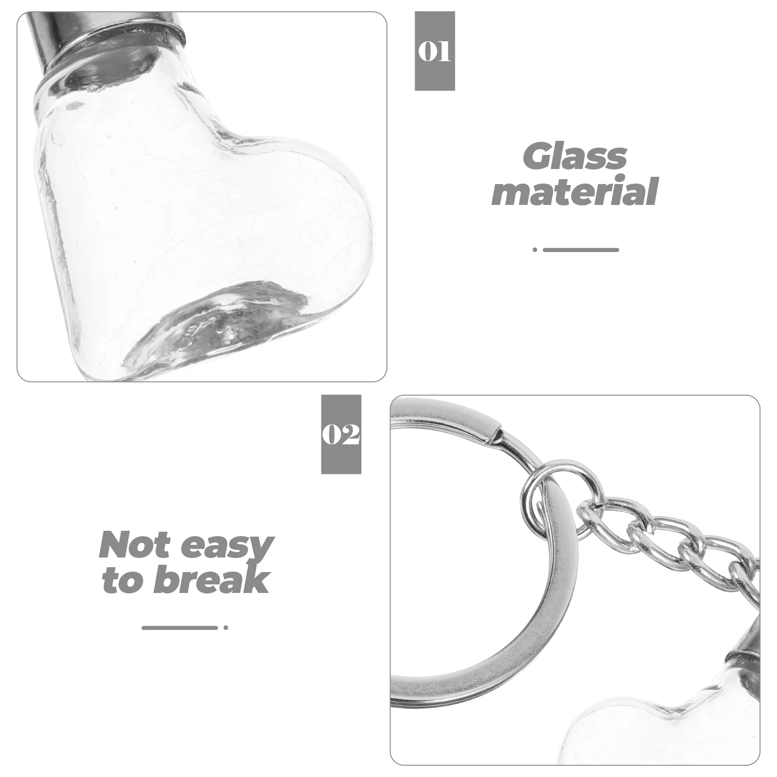 

Wish Bottle Keychain 8MM Heart Shaped Glass Jar Vintage Pendant Travel Storage Small Size Multi-functional DIY Decor