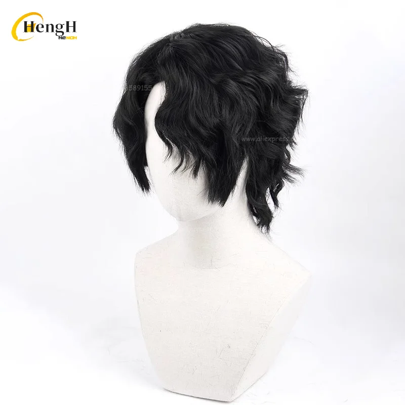 Stok tersedia Wig Anime Sakusa Kiyoomi sintetis 30cm Wig Anime Cosplay keriting hitam Wig pesta Halloween rambut tahan panas + topi Wig