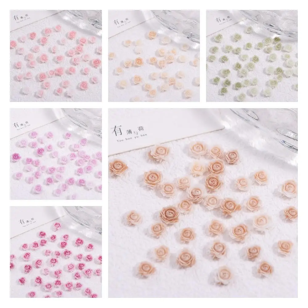 

50 Pcs Resin Gradient Rose Rose Flower Nails Accessories 3D Mixed Size Smudged Vintage Nail Art Decoration 6mm+8mm