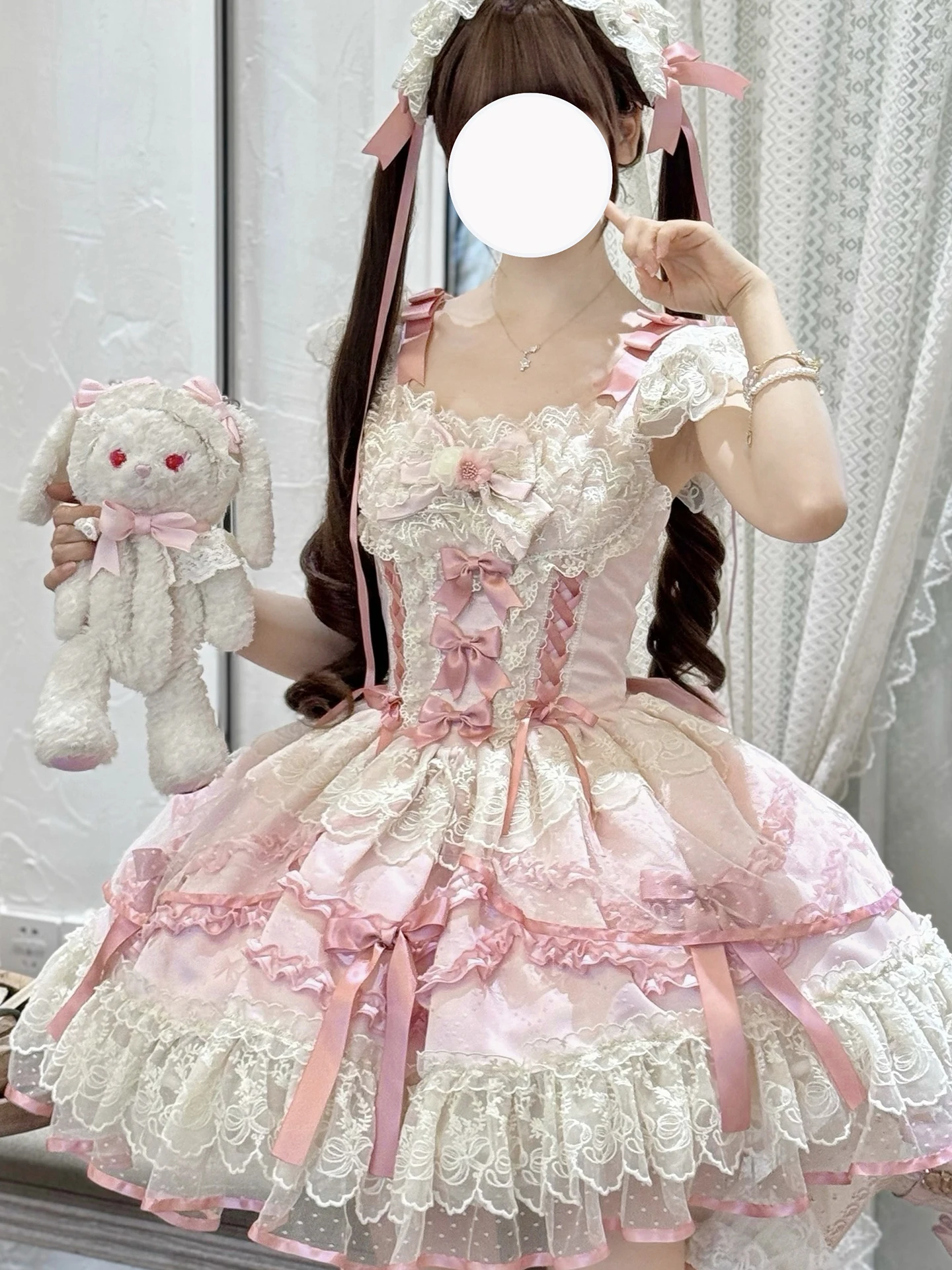 Abito Lolita Plus Size Stile Giapponese Soft Girl Ballet Wind JSK con Bretelle in Fibra di Poliestere Primavera Estate per Cerimonia Adulti