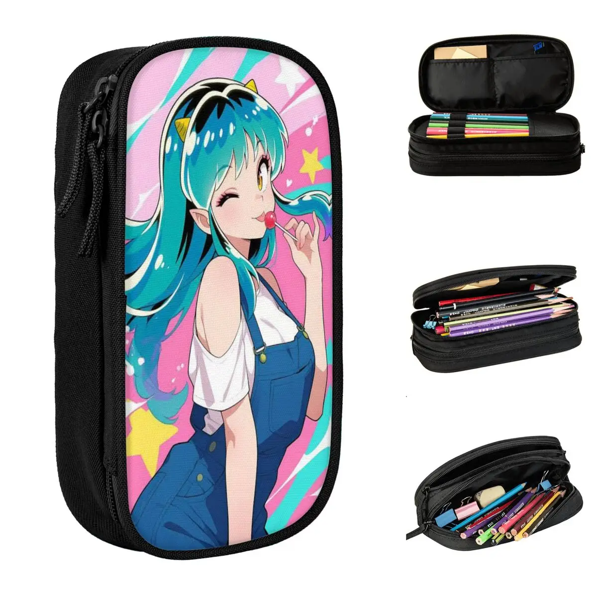 Urusei Yatsura اكسسوارات مقلمة سعة كبيرة الملحقات المدرسية مقلمة القرطاسية هدية مفاجئة