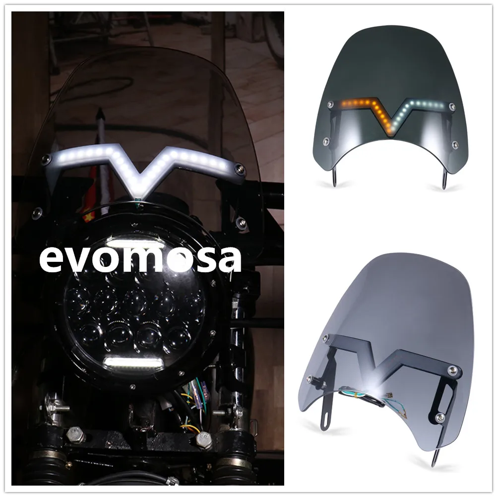 

5 "-7" винтажная фара, лобовое стекло, козырек, дефлектор ветра для Harley Suzuki Street Cafe Racer с янтарным указателем поворота DRL