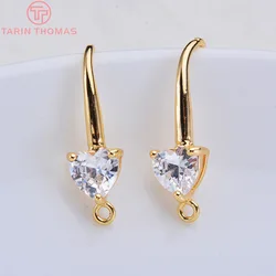 (2560)6PCS 22MM Heart 6.5MM 24K Gold Color Brass with Zircon Heart Earrings Hooks High Quality Results Of Jewelry Accessories