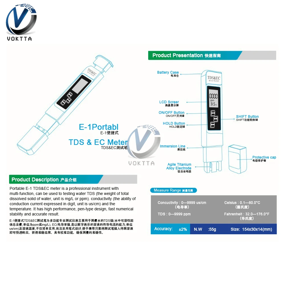 Digital Backlight PH Meter Tester TDS/EC/TEMP Water Quality Detection Conductivity Temperature Tester LCD Water Filter Monitor