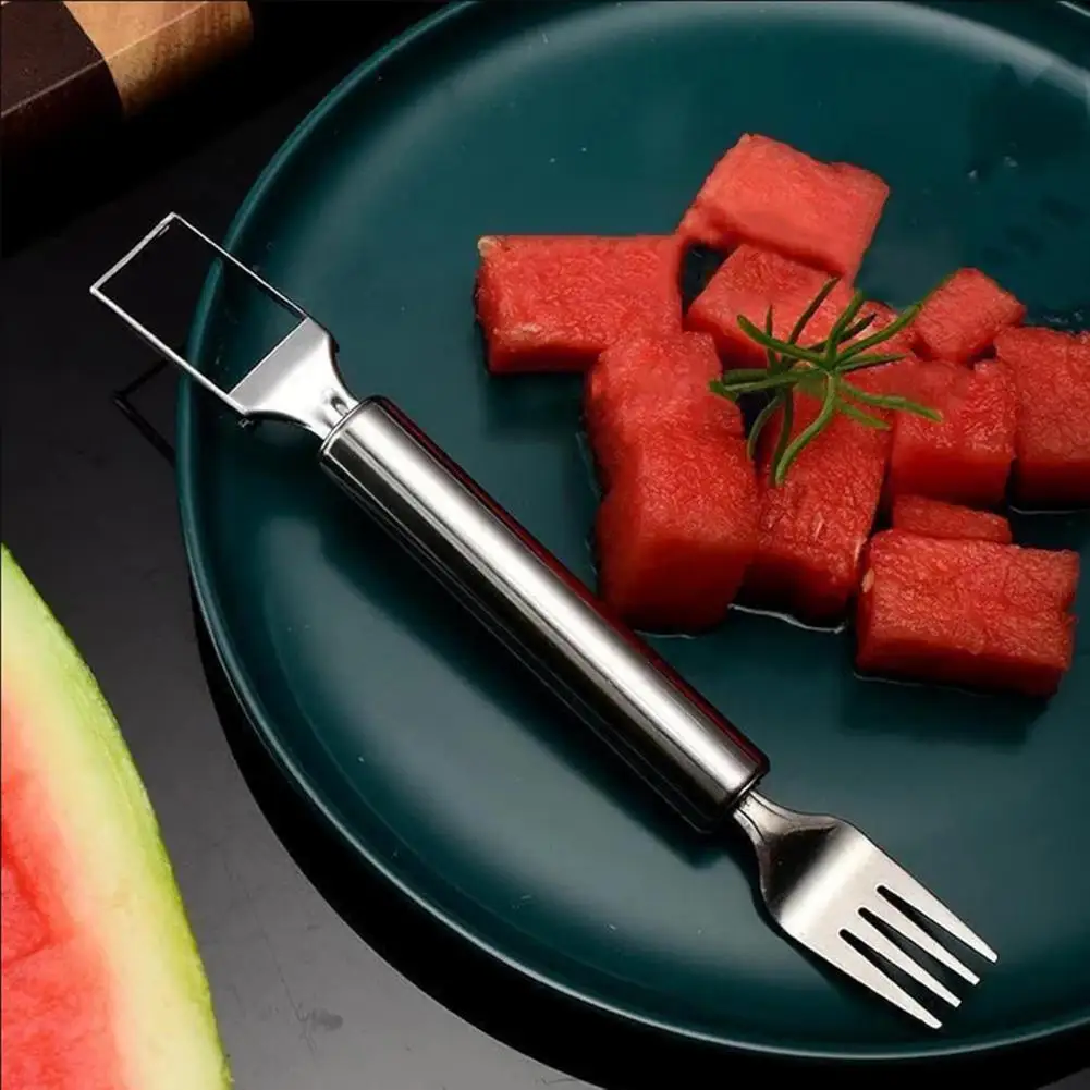 

Melon Cutting Tool Stainless Steel Watermelon Cutter Fork Set for Kitchen Camping Melon Cube Cutting Tools Fruit Slicer for Home