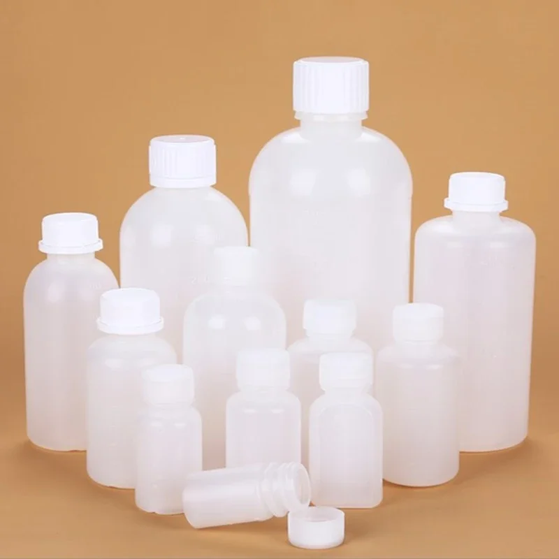 10ml 50ml 100ml 200ml Graduated Plastic Water Bottle Scale Semi Transparent Sampling PE Small Mouth Liquid Solvent Packaging