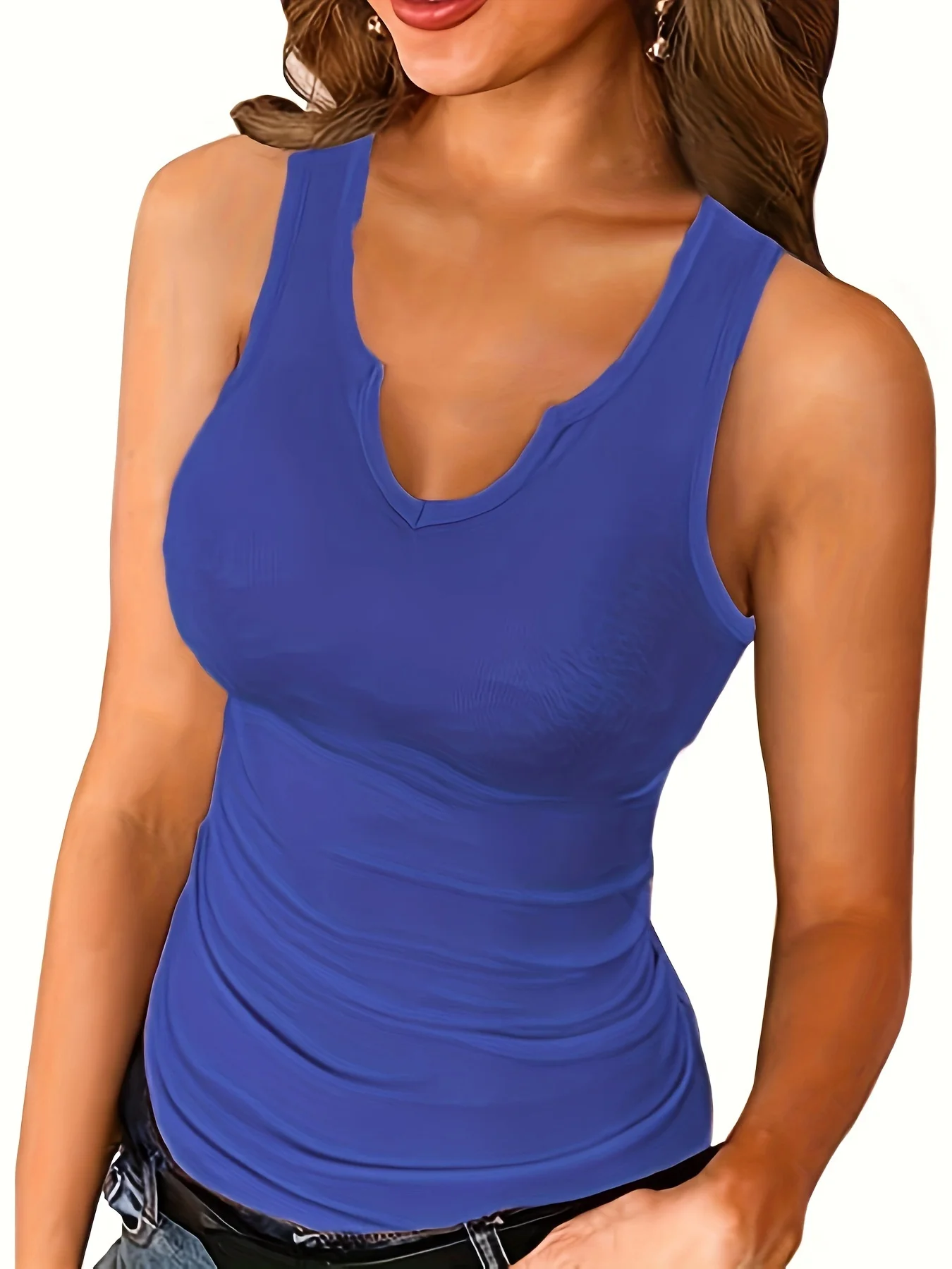 Versatile, fashionable, solid color, sexy V-neck vest with a herringbone women\'s top underneath