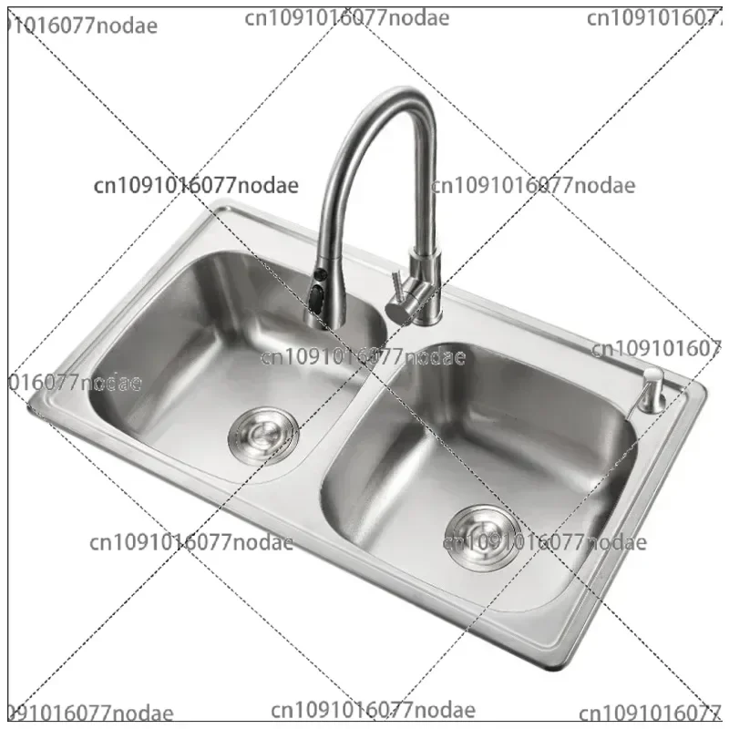 Kitchen Sink, Double Basin Thickened, 304 Stainless Steel Vegetable Wash Basin, 84 * 43 * 20cm, with Knife Holder and Faucet