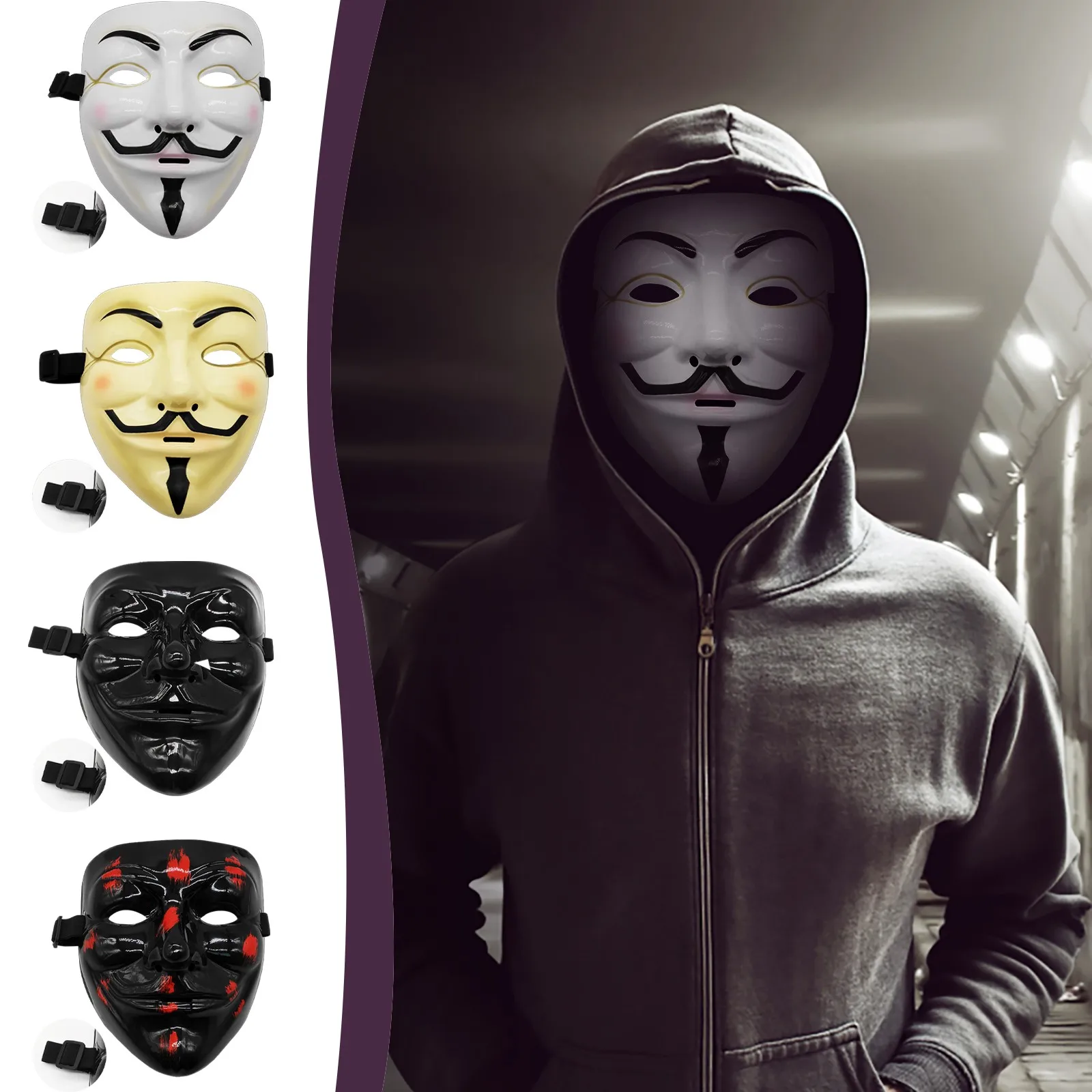 Halloween Masks Hacker Mask Black White V For Vendetta Hackers Cos Mask Halloween Cosplay Party Diy Masks Children Toys Masks view 3