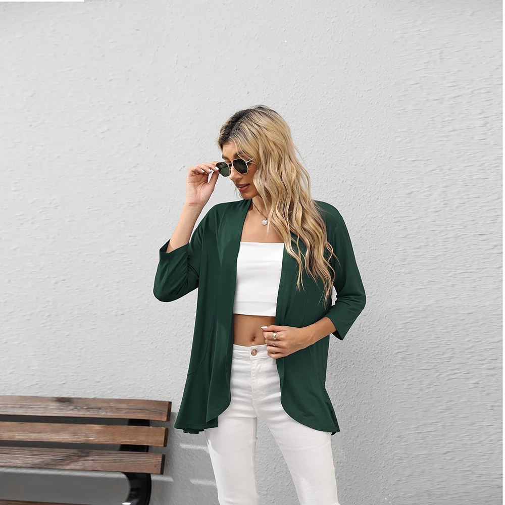 Women Fashion Cardigan Spring Solid Color Cardigan Top Open Stitch Solid Female Autumn