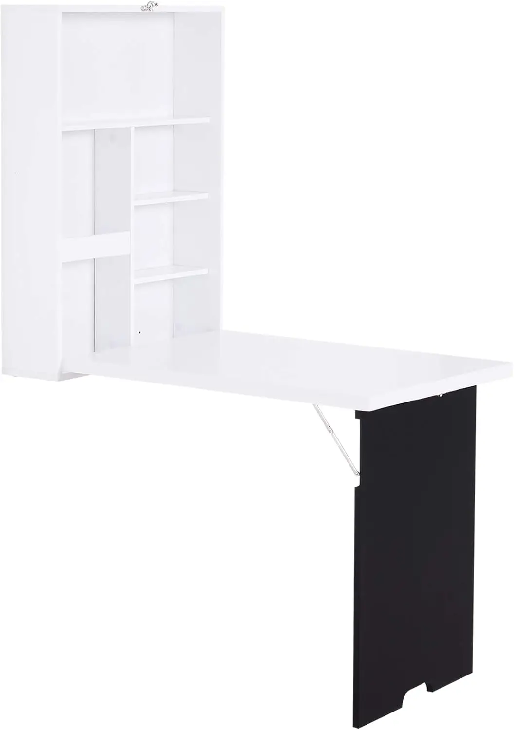 Wall Mounted Foldable Desk With A Blackboard, Fold Out Convertible Floating Desk With Shelves, White