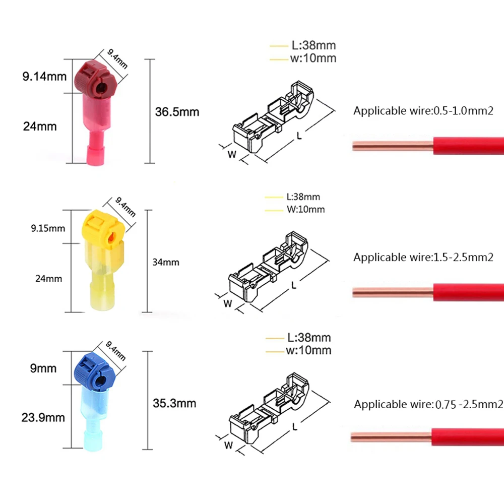 10/20/40/50Pcs T-type Wire Connector Quick Electrical Terminal Crimp Non Destructive Without Breaking Line AWG 22-18