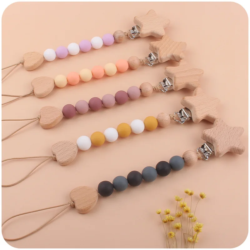 Neue Baby Schnuller Clips Buche Kette Neugeborenen Nippel halter Halterung für Schnuller Kette Kleinkind Beiß spielzeug Neugeborene Dusche Geschenk