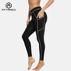 Attraco Women Swimming Trunks High Elastic Quick Dry Skinny Side Pockets High Waist Tummy Control Swimming Pants Bikini Bottom