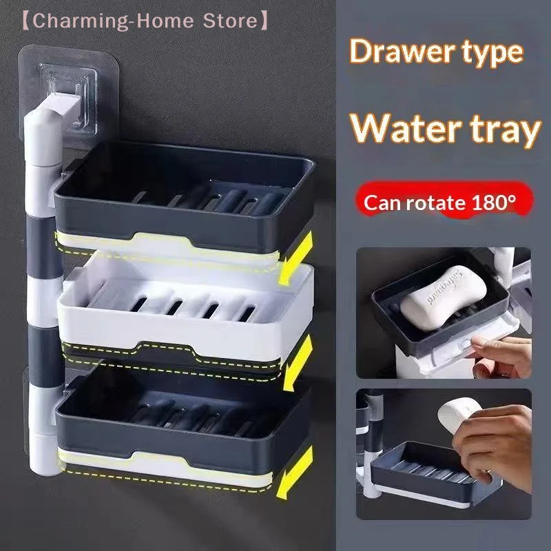 【M】Rotating Soap Box Rack 2/3/4 Layer Thickened Wall Hanging Drain Bathroom Soap Holder Storage Non-drilled Soap Storage Rack