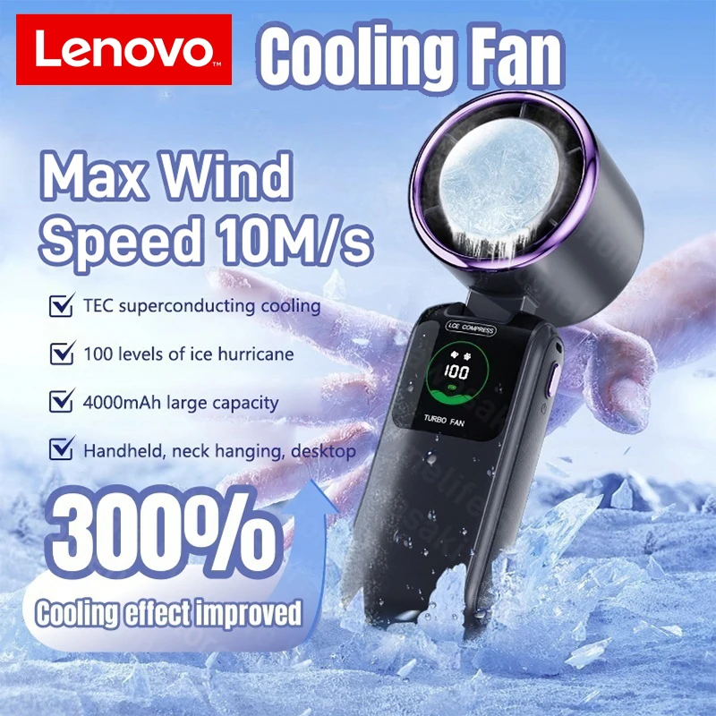 

Lenovo Turbo Cooling Handheld Fan 350000 RPM Mini USB Rechargeable Folding Fan 5 Speeds Portable for Outdoor Travel Office Camp