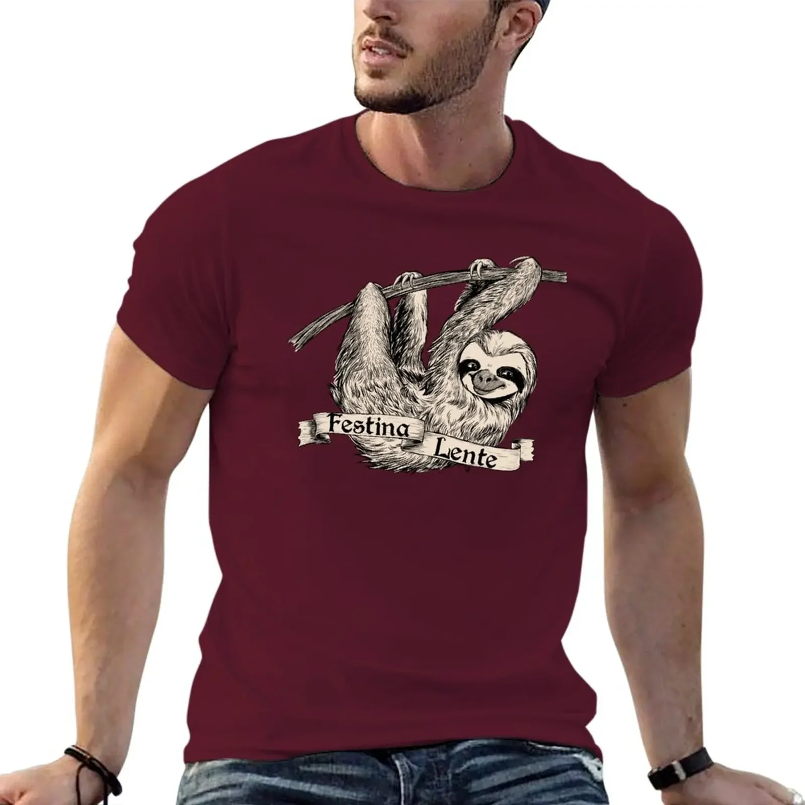 Festina Lente camiseta de pereza de tres dedos, camiseta esencial para un niño, camiseta de gran tamaño, camisas de anime para hombres, nueva