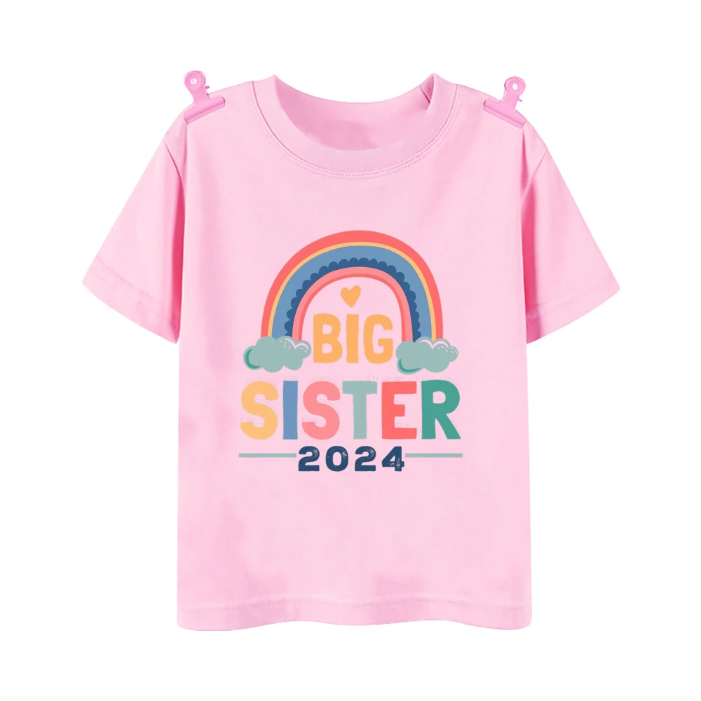 Promoted To Big Sister Est 2024 Print Kid T-Shirt Baby Announcement Child T Shirt Tops Girl Short Sleeve Toddler T-shirt Clothes