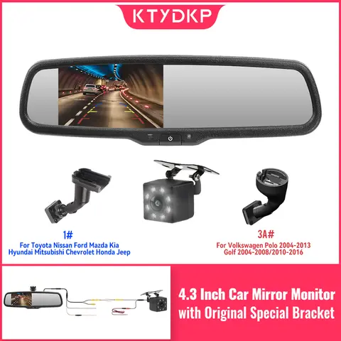 KTYDKP 4.3 인치 자동차 후면보기 카메라 (미러 모니터 포함) 원래 특수 브래킷 카메라 반전을위한 자동 밝기 LCD 화면