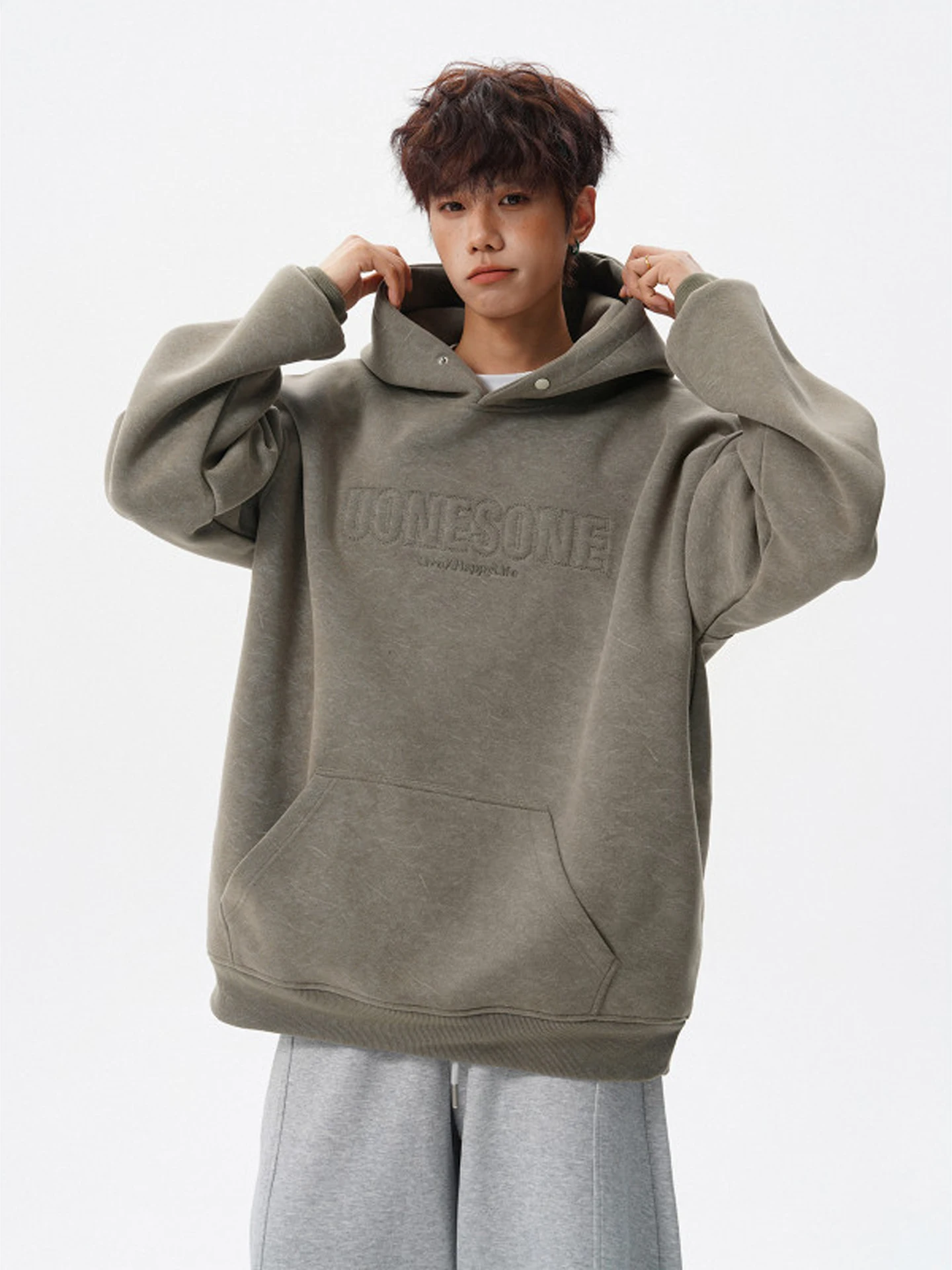 

Tea een Waed Embroidered Hoodie Men's Autumn Winter Fce Lined Heavyweight Hooded Sweatirt Casual Comfortable Top