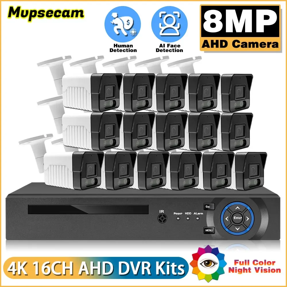 Cctv Beveiligingscamera Systeem Hd Videobewaking 16ch 4K 8mp Kit Outdoor Ip66 Waterdichte Beveiligingscamera Ahd Xmeye App Dvr