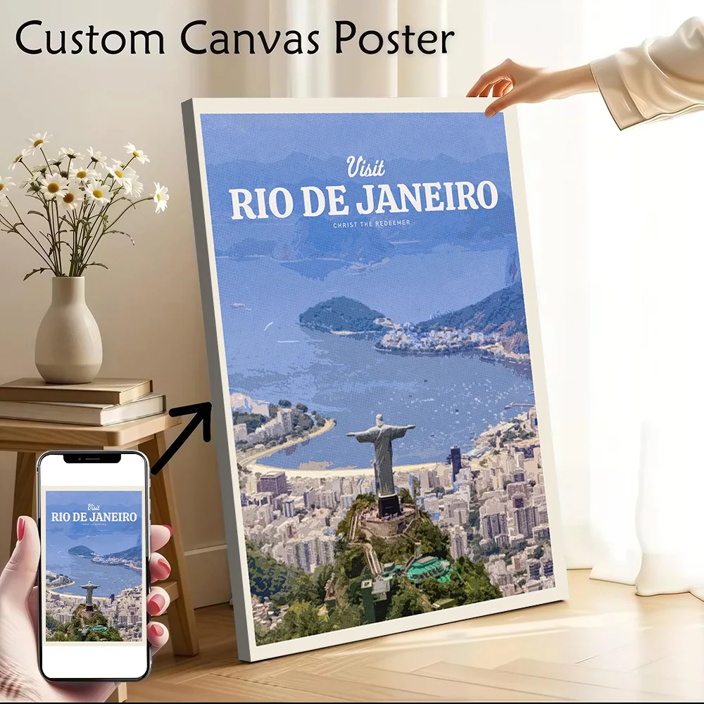 Visit Rio De Janeiro Canvas Poster Wall Art Customizable High Quality Printed Picture for Room Decorations Home Decor Items Arts