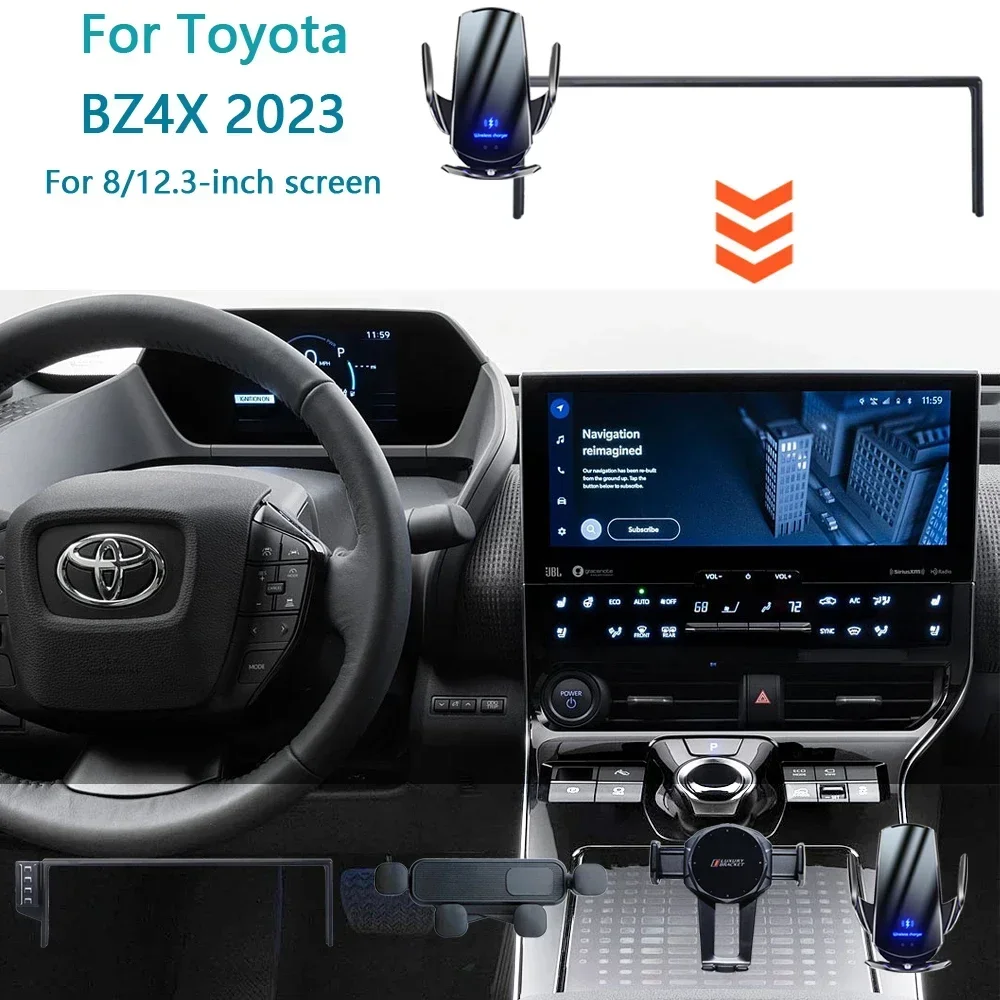 

Автомобильный держатель телефона, экран для Toyota bZ4X 2023, фиксированный навигационный кронштейн, основание, беспроводная зарядка, мобильная подставка, автомобильные аксессуары