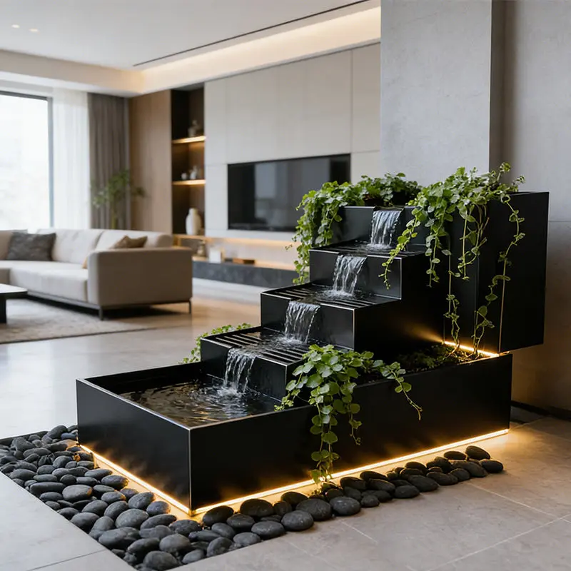 BJ-2 Balcony Stainless Steel Fish Pool Tan Shang Green Vine Flower Box Metal Flowing Water Ornament Outdoor Water View Waterfall