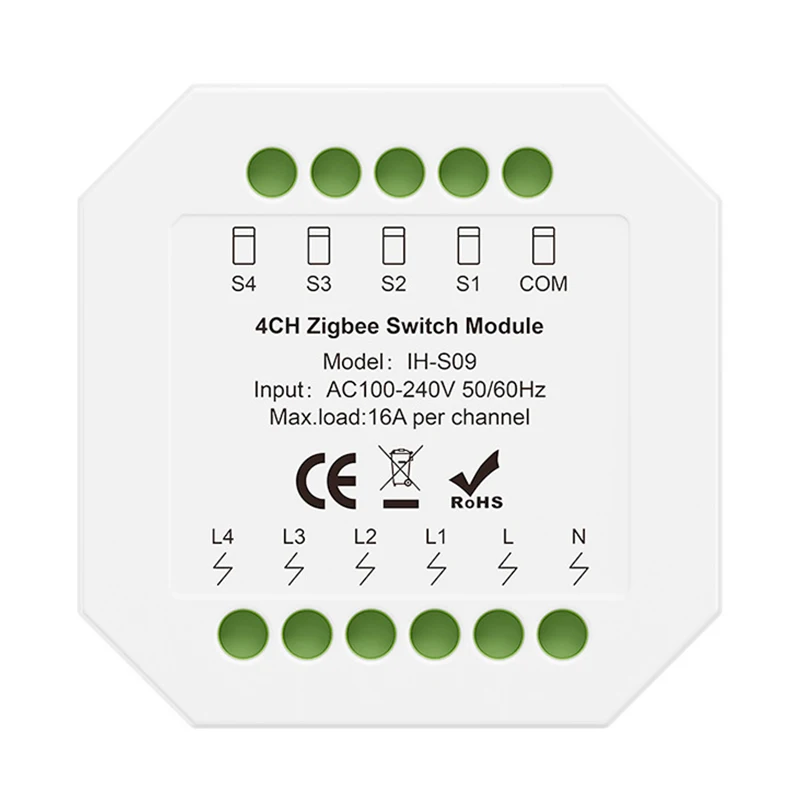 

IH-S09 Tuya 1-4CH Zigbee3.0 Smart Switch Module 16A/Channel APP Remote Control Timer Schedule Countdown Functions Voice Control