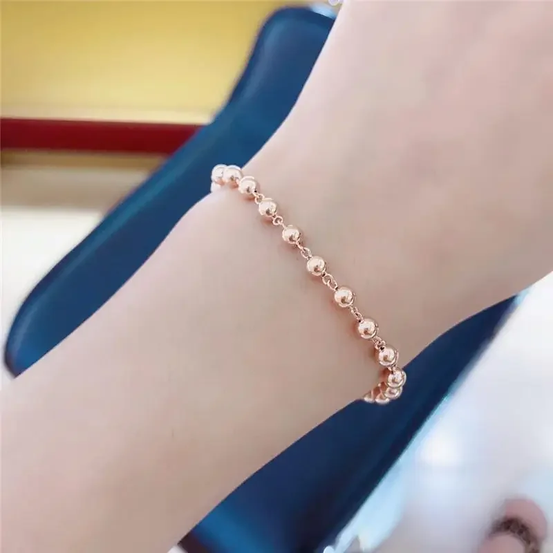 Plated 14K Rose Gold Simple Chain Beads Bracelets for Women Fashion New Charm Party Jewelry Gifts